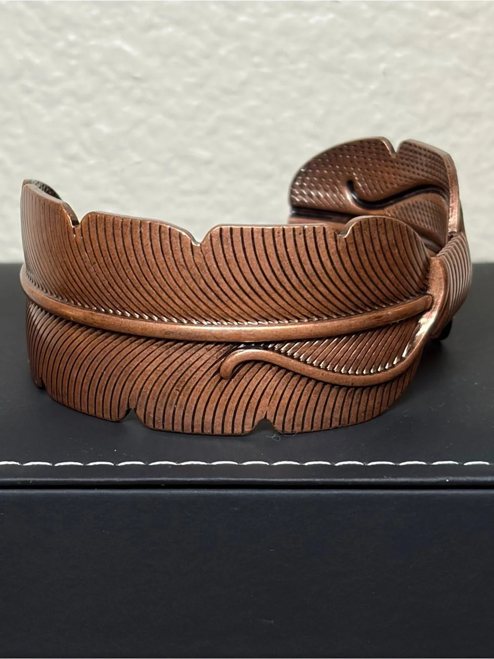 Copper Tone Feather Cuff Bracelet Boho Southwestern Statement